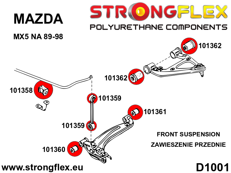 Strongflex 106128A 90ShA SPORT full suspension bush kit for Mazda MX-5 NA