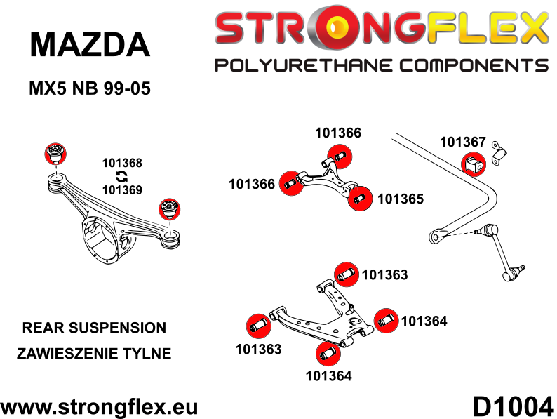 Strongflex 101368A 90ShA Sport rear differential mount bush for Mazda MX-5 NA and NB